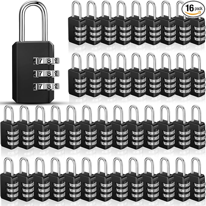 Chumia 16 Pack 3 Digit Combination Lock Small Combo Locks Waterproof Luggage Number Padlock for Backpack Suitcases Traveling Toolbox School Gym Employee Locker