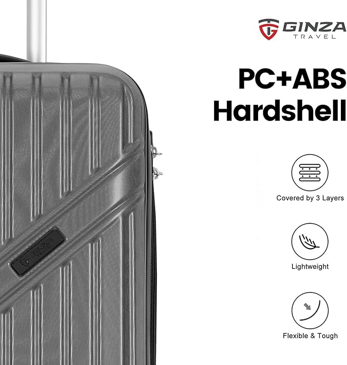 GinzaTravel Luggage Sets 3-Piece Expandable Suitcases with Wheels PC+ABS Durable Hardside Luggage sets TSA lock (3-Piece Set(20"/25"/29"), Dark Gray)