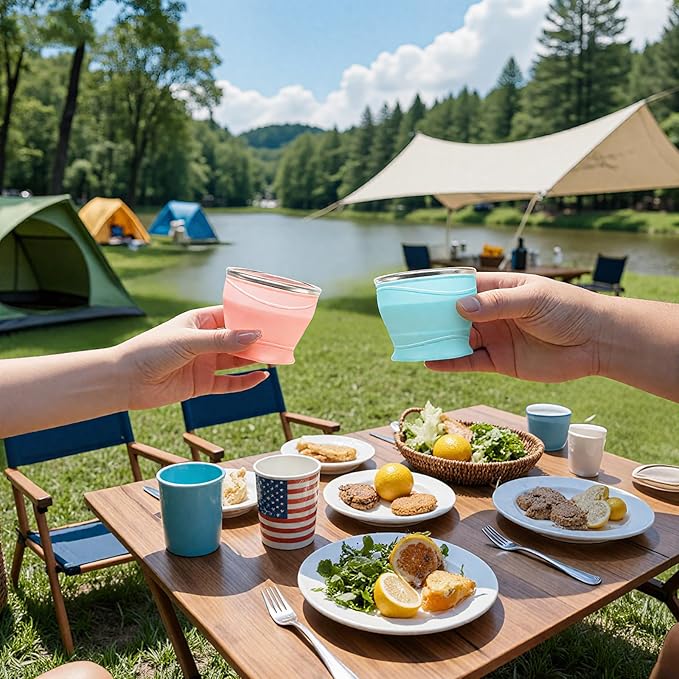 Collapsible Water Cup 6oz/180ml - Collapsible Cup - Silicone Collapsible TravelCup - Silicone Folding Camping Cup with Lids - Foldable Drinking Cup - for Travel, Camping, Hiking