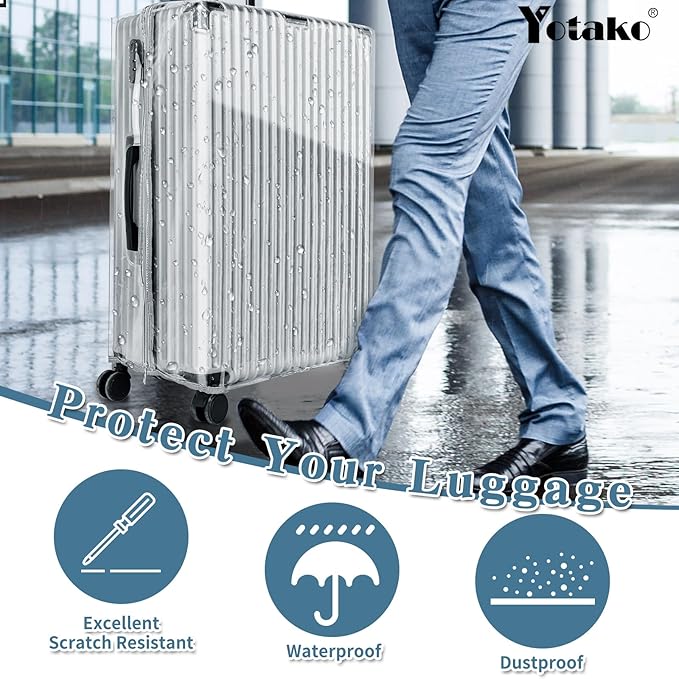 Yotako Upgraded Zippered Clear PVC Suitcase Cover, 20 Inch Luggage Covers for Suitcase Luggage Protector Suitcase Cover 20''
