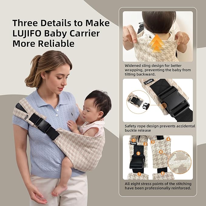 Baby Sling Carrier Newborn to Toddler, 2025 Upgraded Houndstooth Baby Sling Toddler Carrier, Premium Cotton Linen Adjustable Shoulder Strap