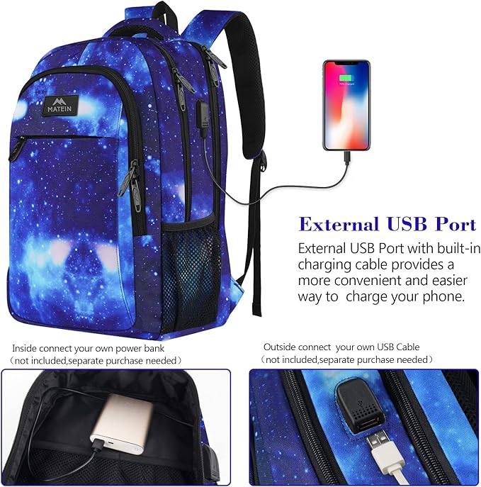MATEIN School Backpack for Boys Girls, Anti Theft College School Laptop Bookbag for Students with USB Charging Port, Water Resistant Slim Travel Laptop Backpack Fits 15.6 In Computer Gifts for Men