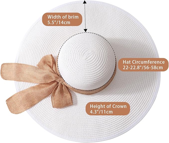 DRESHOW Beach Hats for Women Big Straw Wide Brim Summer Hat Floppy Foldable Roll up Cap Sun Hat UPF 50+