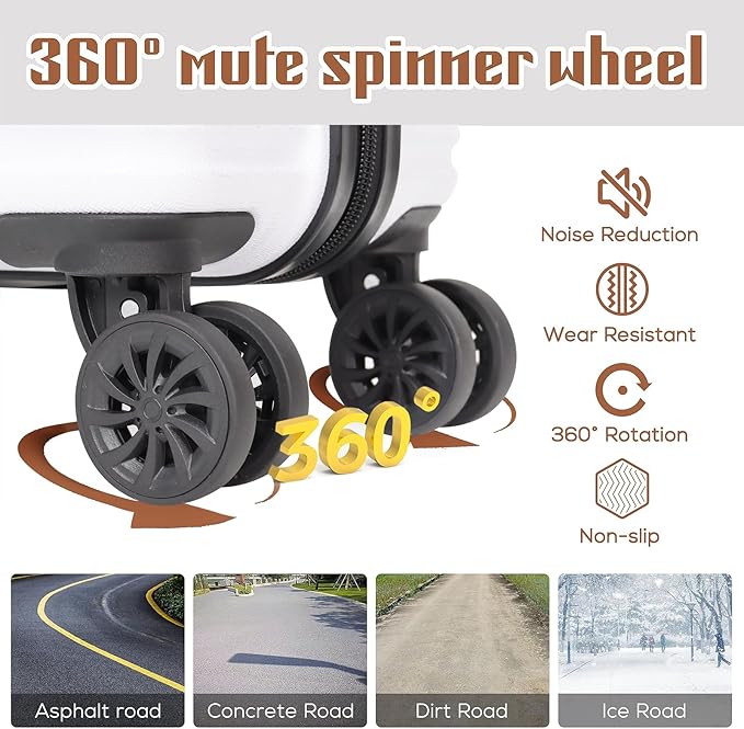 Carry on luggage 20 In suitcase with Spinner Wheels ABS & PC Hardside Luggage（Off white）