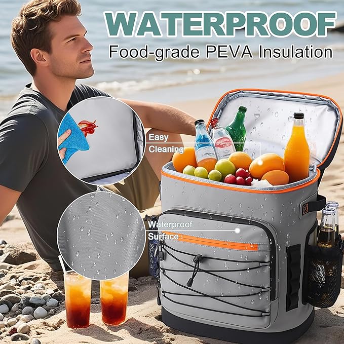 Large 52cans Cooler Backpack, Insulated, Waterproof, Leak Proof, 30L Large Capacity