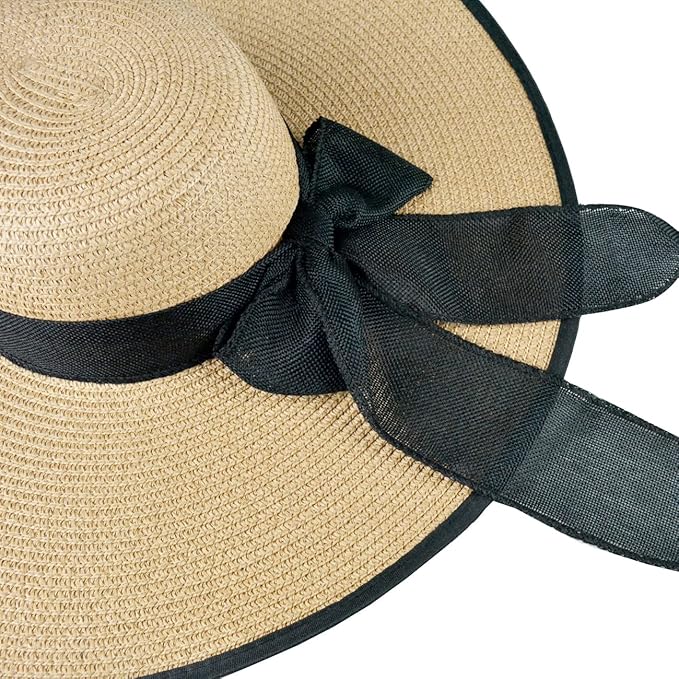 DRESHOW Beach Hats for Women Big Straw Wide Brim Summer Hat Floppy Foldable Roll up Cap Sun Hat UPF 50+