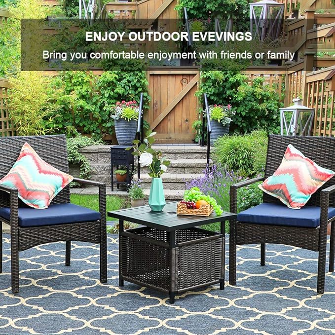 PHI VILLA Patio Wicker Chair Set of 2, Outdoor Modern PE Rattan Armchair with Removable Cushions for Deck, Porch, Balcony