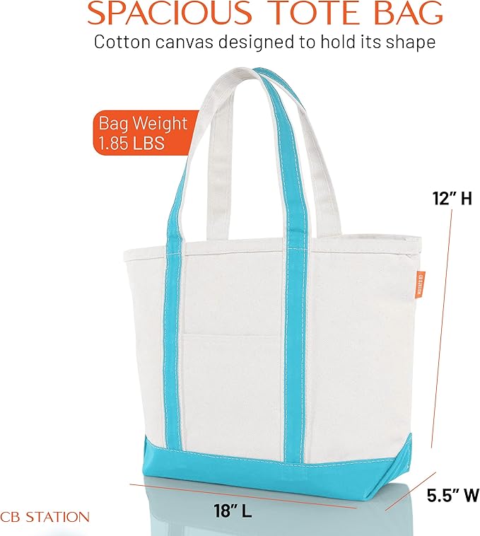 CB STATION Medium Classic Canvas Tote Bag for Women, Top Zipper Closure, Outer Pocket, Daily Essentials, Groceries, Traveling