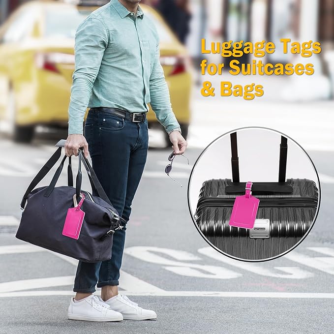 Travelambo Luggage Tags for Suitcases PU Leather Travel Tags Bag Tags Privacy Protection Travel Essentials