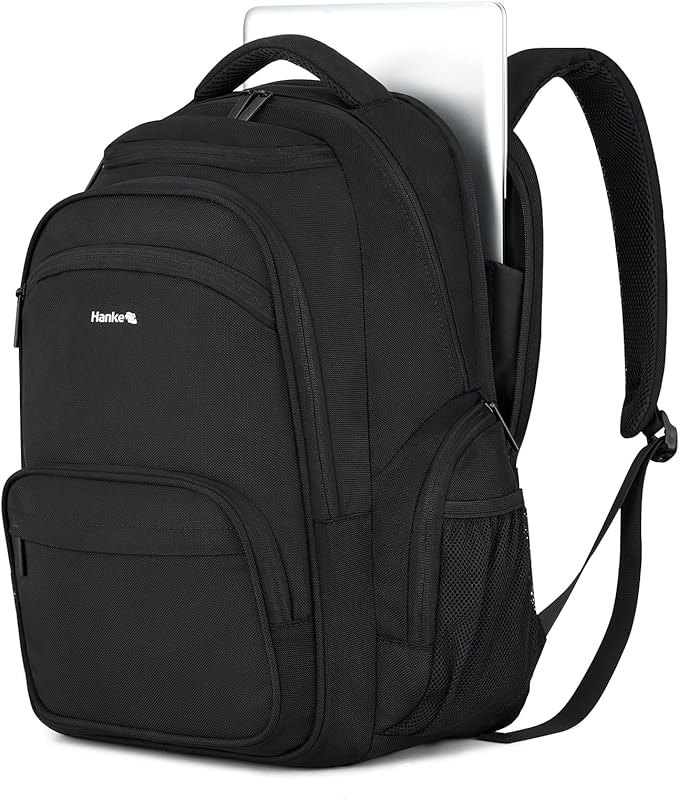 Hanke College Laptop Backpack Multi-Pocket, 18-Inch Large Travel Backpack for Men Women, Water Resistant College Bookbag for 15.6 Inch Laptop, Casual Daily Personal Item Size Airline Approved,Black