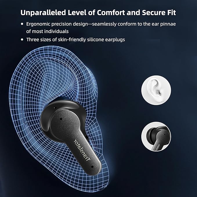Offline AI Translator Earbuds M3 Language Translator Device Translation Earbuds Real Time Support 144 Languages No Subscription Required (with Lifetime Free Offline Translation Black)