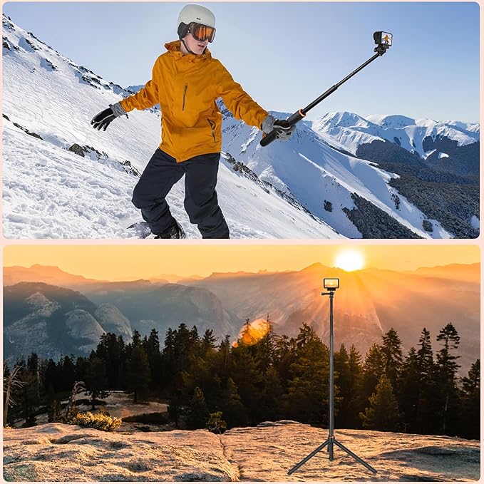 53.5" Portable Travel Selfie Stick Tripod for DJI Osmo Pocket 3, GoPro - Extendable Vlog Handle Stand for Go Pro Max, Hero 13/12/11/10/9, DJI Action 5 Pro/4, Insta360 X5 - Action Camera Accessories