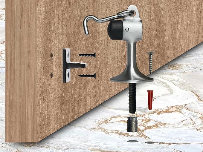 QCAA Solid Brass Door Stop, 3-15/16" Height, Satin Chrome, Made in Taiwan, 2 Pack