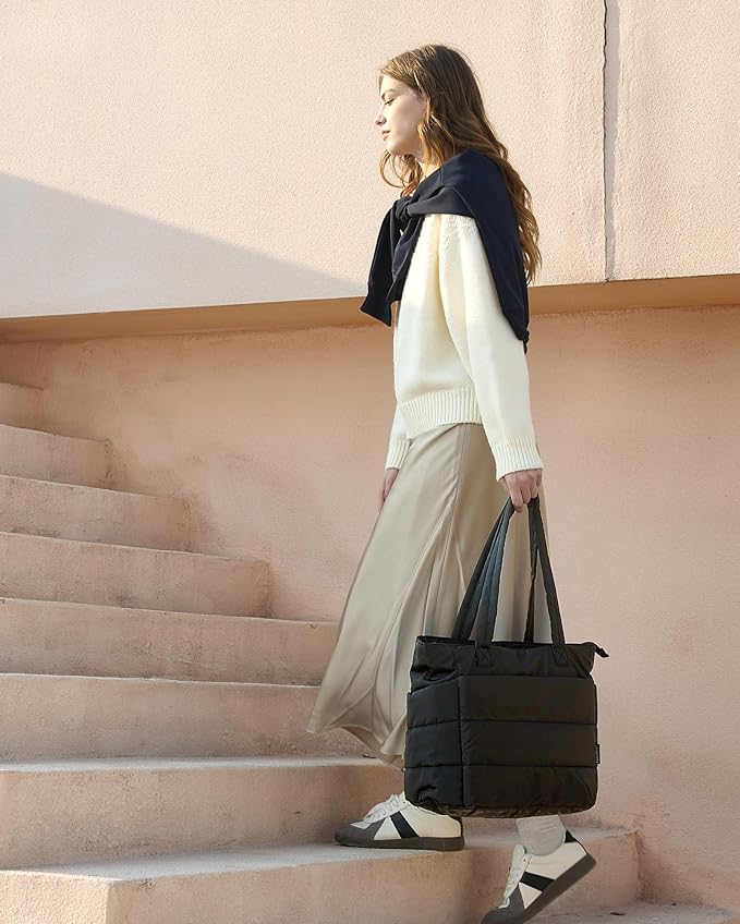 BAGSMART Tote Bag for Women, Lightweight Puffy Tote Bag with Compartments Shoulder Bag Handbag for Travel, Work, Gym,