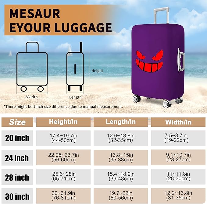 Travel Luggage Cover Thicker Spandex Suitcase Protector Elastic Washable Baggage Covers (L (for 27-28 inch luggage), Purple Eye)