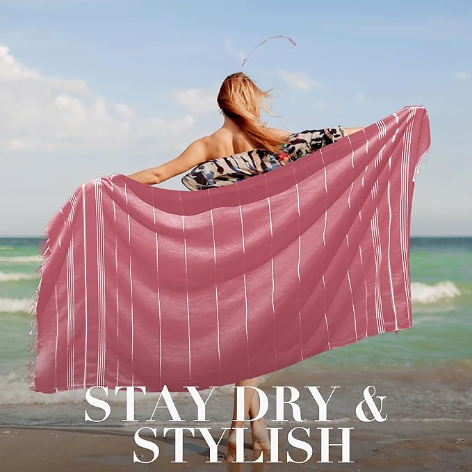 Oversized Sand Resistant Prewashed Turkish Cotton Quick Drying, Compact, Lightweight Beach, Bath, Pool, Gym, Yoga Towel - 40x71 inch