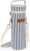 Tirrinia Single Wine Cooler Bags - Insulated & Padded Portable Wine Gift Tote Carrier for Travel, BYOB Restaurant, Wine Tasting, Party, Great Gift for Wine Lover, Blue Stripe