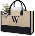TOPDesign Initial Jute/Canvas Tote Bag, Personalized Present Bag, Suitable for Wedding, Birthday, Beach, Holiday, is a Great Gift for Women, Mom, Teachers, Friends, Bridesmaids (Letter W)