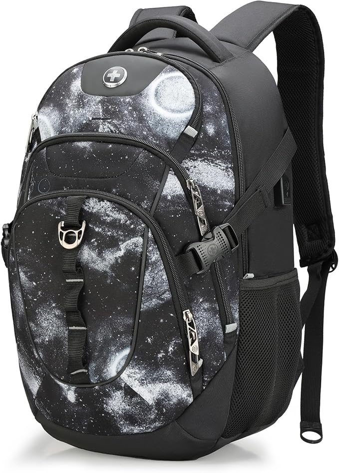 Swissdigital Laptop Backpack with USB Charging Port, Travel Backpack Fits 15.6 inches Computer, 31L Backpack for Men, Starry Sky | SD803
