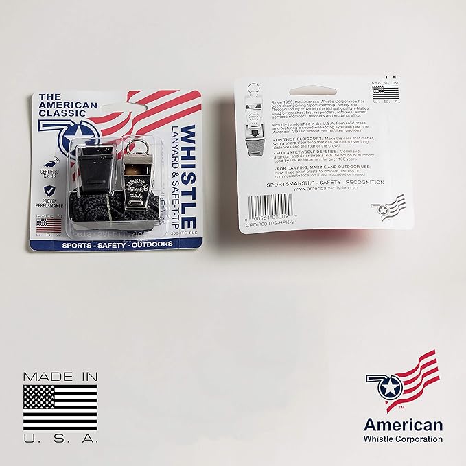 American Whistle Corporation American Classic Whistle - 126 db Solid Brass Whistle with Paracord Lanyards and Safe-T-Tip - Made in America