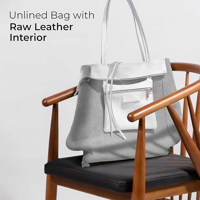 Italian Calf Leather Tote for Women with Zipper, Inner Pocket & Flat Base | Soft Unlined Shopper for Work & Travel
