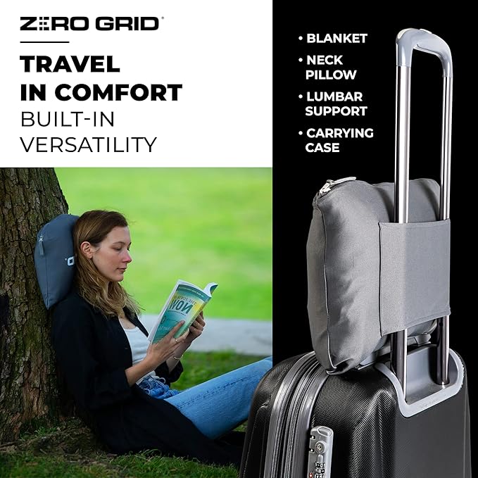 Lightweight Travel Blanket - Premium & Compact Airplane Wearable Blanket with Neck Snaps, Cozy Foot Pockets, Zipper Pouch - Converts into Soft Pillow - Designed for Ultimate Comfort - Shadow
