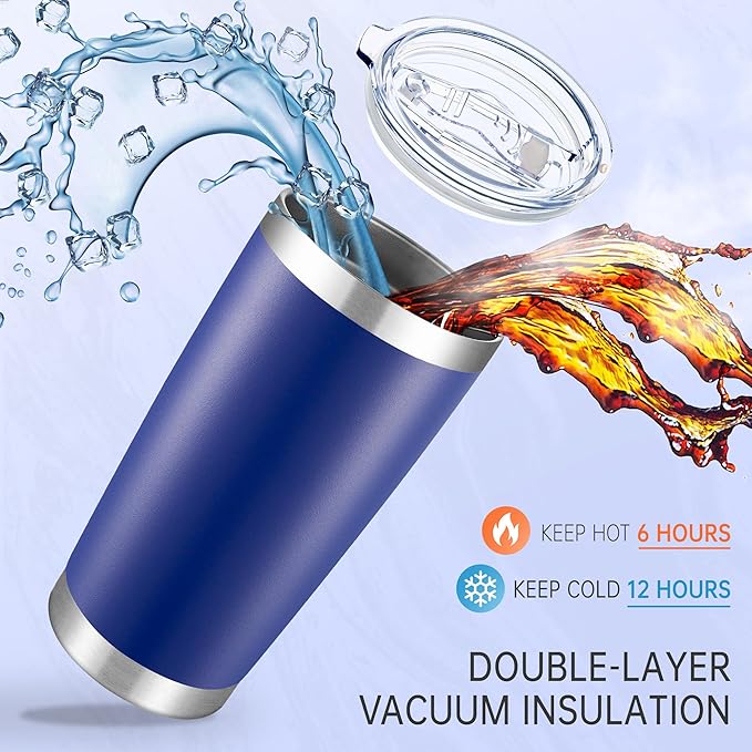 20 oz Tumblers Bulk Stainless Steel Tumbler with Lid Double Wall Vacuum Insulated Coffee Mug 20oz Powder Coated Cup for Hot and Cold Drinks (Blue, 12 pack)
