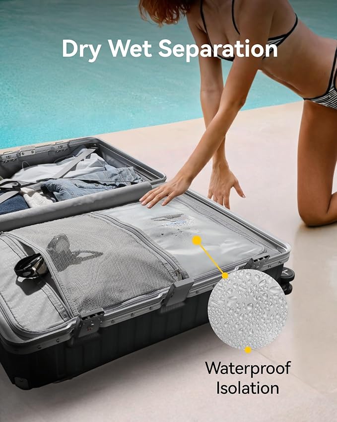 LUGGEX Checked Suitcase with Spinner Wheels, 28 Inch Aluminum Frame Zipperless Polycarbonate Hard Shell Suitcase, Blue