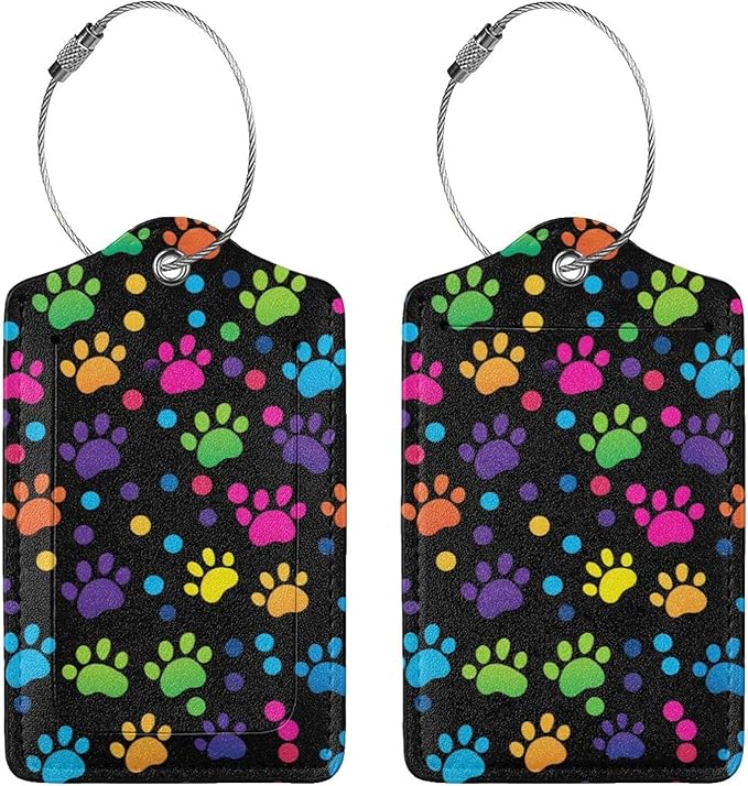 Cute Dog Paws Leather Luggage Tag with Stainless Steel Ring, Fun Name Id Card Cover Travel Bag Tag Set, Suitable for Travel Bag Luggage Women Men 4 PCS