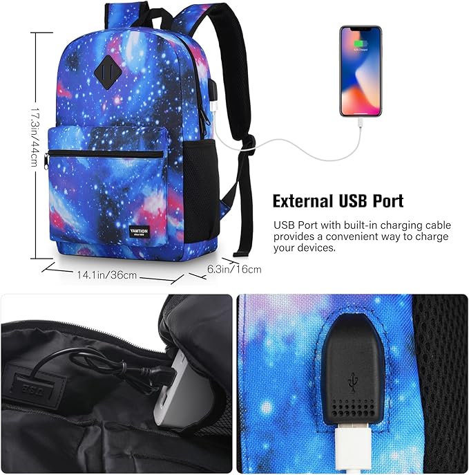 Unisex School Backpack,Casual Bookbag Adults and Teens Schoolbag with USB Port for High School College Office Work Travel