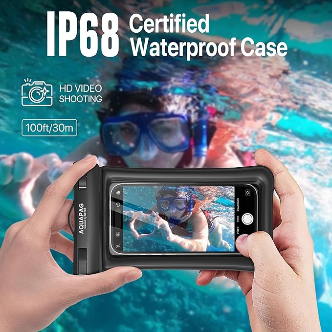 NEPHI IPX8 Floating Waterproof Phone Pouch 2 Pack-Up to 8.0"，Floating Phone Case for iPhone Andriod, Dry Bags for Vacation Beach Pool Kayak Cruise Travel Essentials (Black Black 2 Pack)