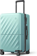 Trunk Luggage 22 Inch, Small Checked Luggage with Double Spinner Wheels, Anti-Burst Zipper, Hard Case PC Suitcase, Lightweight Travel Luggage, TSA Approved (Crystal Green, Hudson)