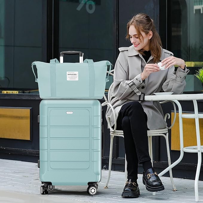 SHOWKOO Luggage Sets Expandable PC+ABS Durable Suitcase Double Wheels TSA Lock 5pcs Mint Green