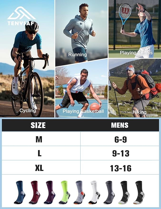 Men's Compression Running Socks: Coolmax Athletic Crew Socks Moisture Wicking Anti-Blister Cushion for Hiking 3 Pairs