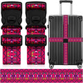 2 Pack Luggage Straps for Suitcases, Adjustable Travel Belt with Double Lock and Quick Release Buckle, Heavy Duty Nylon Bag Packing Strap, Bright Identifiers Business Travel Accessories-Pink Totem