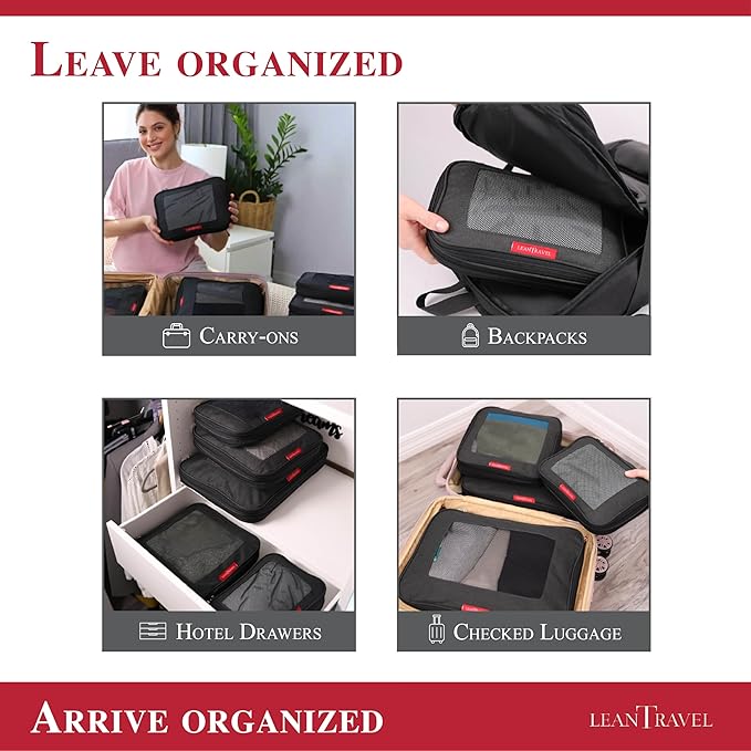 Compression Packing Cubes for Travel Organizers with Double Zipper, LeanTravel
