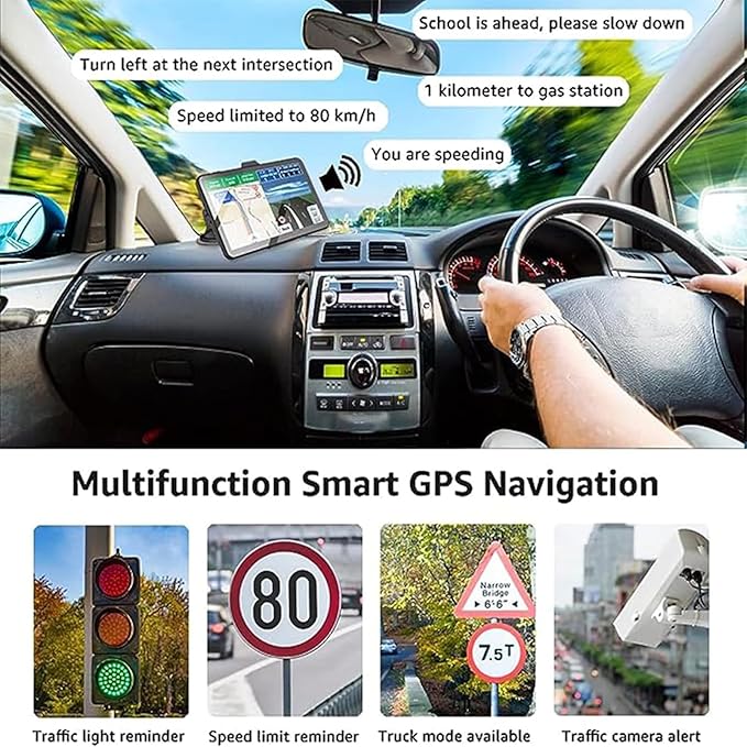 2025 Car GPS Navigator 2.5D Touchscreen 7inch Car GPS, Truck GPS Commercial Drivers,Real Voice prompts Turn Direction， Speed Limit Warning Speed Camera Alert, Lane Guidance Assist, POI