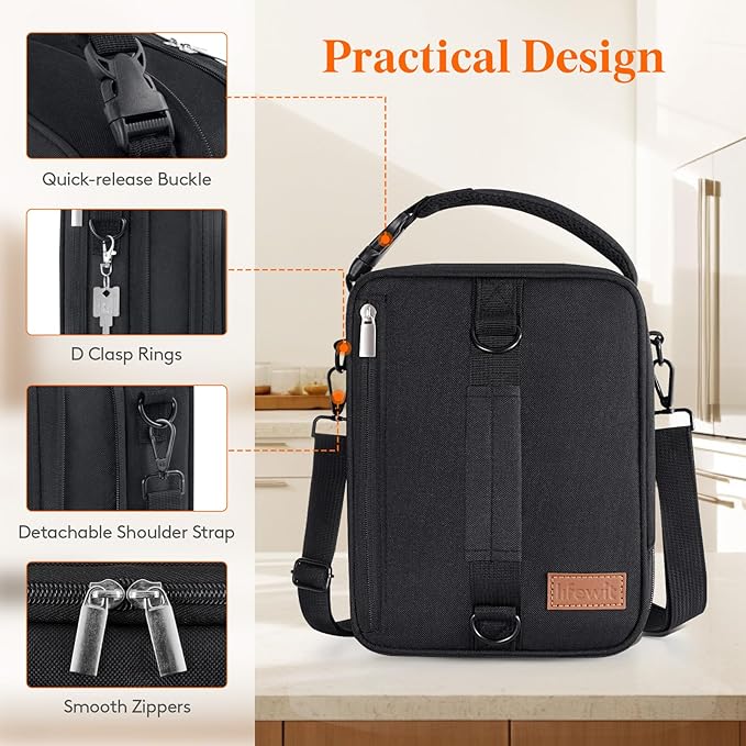 Lifewit Insulated Lunch Box for Men, Expandable Cooler Bag, Freezable Lunch Bag for Women with 2 Ice Packs and Shoulder Straps for Work Travel College, 12L Black