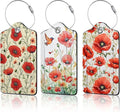 3 PCS Red Poppy Flower Luggage Tags,Suitcase Tags Privacy Cover ID Label with Stainless Steel Loop and Address Card for Travel Bag Suitcase