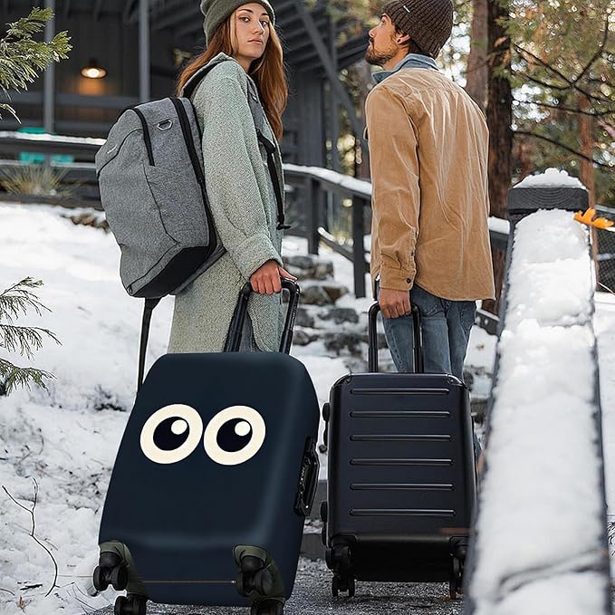 ANNA QUEEN Navy Blue Cartoon Eyes Luggage Cover, Funny Suitcase Protector for 20-22 Inch Luggage, Stretchable & Washable Travel Cover, Cute, Durable & Easy to Spot