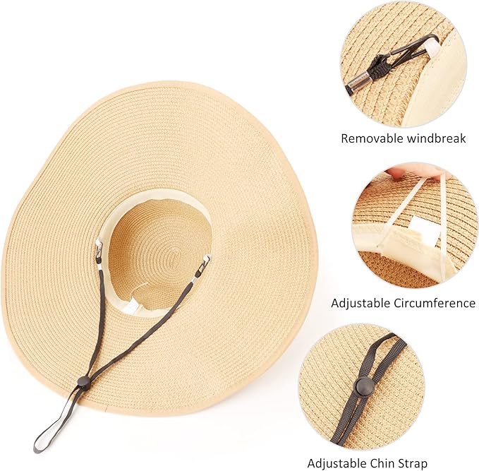 DRESHOW Beach Hats for Women Big Straw Wide Brim Summer Hat Floppy Foldable Roll up Cap Sun Hat UPF 50+