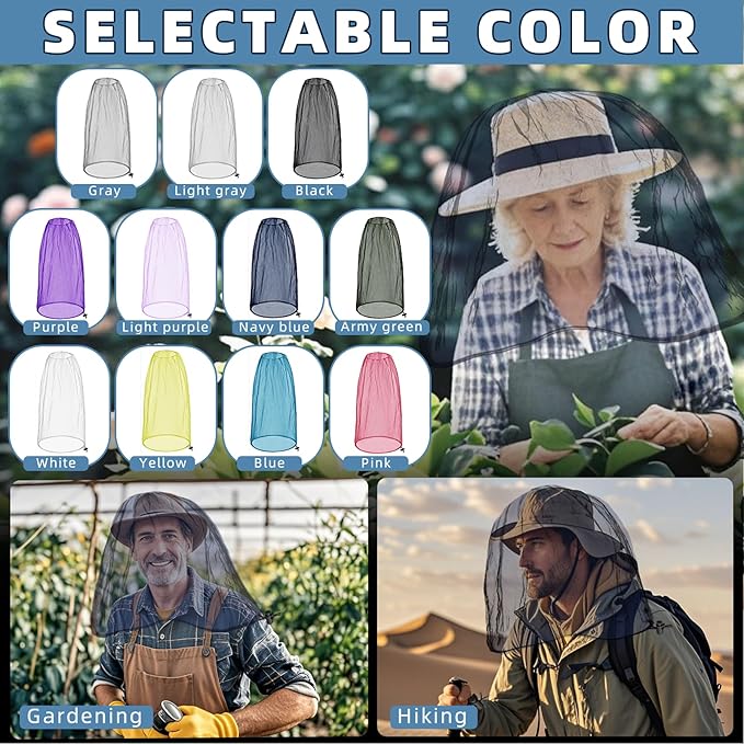 Oversized Mosquito Net 42 x 25 Inches Ultra Large Mosquito Head Net Face Neck Fly Mesh Netting Fits All Hats for Outdoor Camping Hiking Fishing Gardening Safari(Navy Blue)