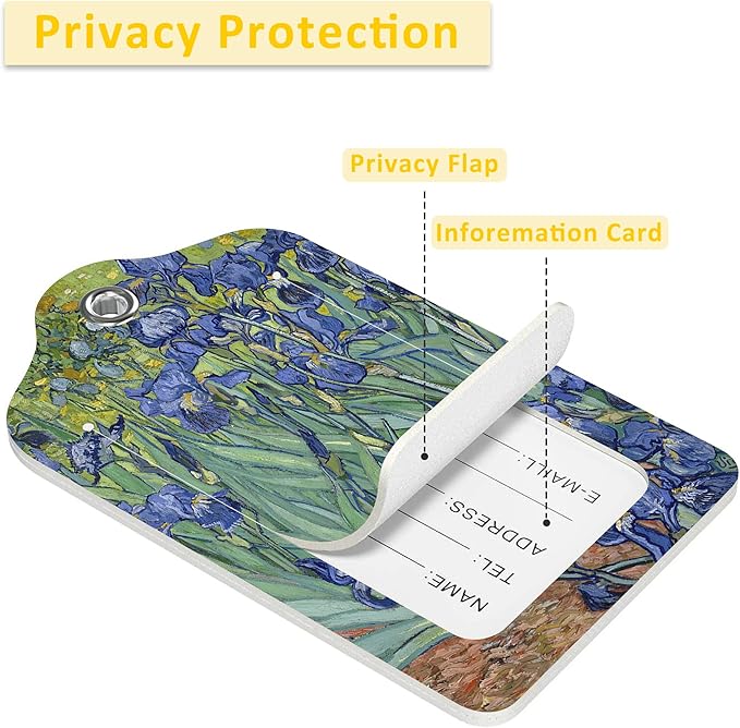 Luggage Tags for Suitcase,2 Pack Irises Vincent Van Gogh Luggage Tag with Privacy Flap,Name ID Label and Metal Loop for Women Men Girls Baggage Bag Backpack Instrument