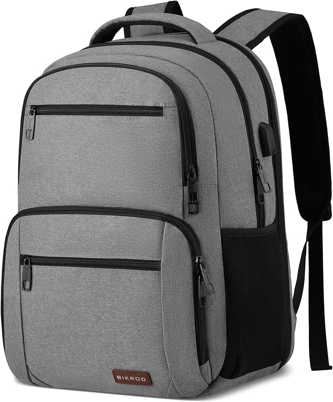BIKROD Backpack for Men and Women, School Backpacks Water Resistant Back Pack with USB Charging Port, TSA Travel Backpack, Business Anti Theft Sturdy Computer Bag Gifts Fits 17.3 Inch Laptop, Grey