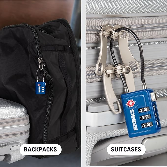 Brinks TSA Accepted Indicator Luggage Lock, Blue - Ressetable Combination, 2.5 inch Long Shackle, New More Secure TSA008 Key, 4 Pack