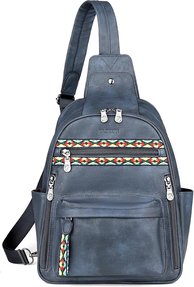 FADEON Large Sling Bag for Women, Leather Crossbody Purse Designer Anti Theft Sling Backpack, RFID Fanny Packs for Travel