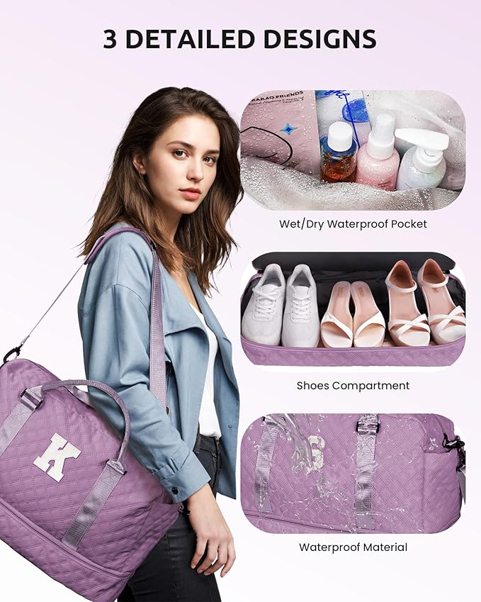Birthday Gifts for Women-Initial Duffle Bag with Shoe Compartment, Personalized Weekender Bag, Monogram Overnight Bag, Letter Travel Bag with Makeup Bag，Friend Wife Birthday Gift (Letter C)