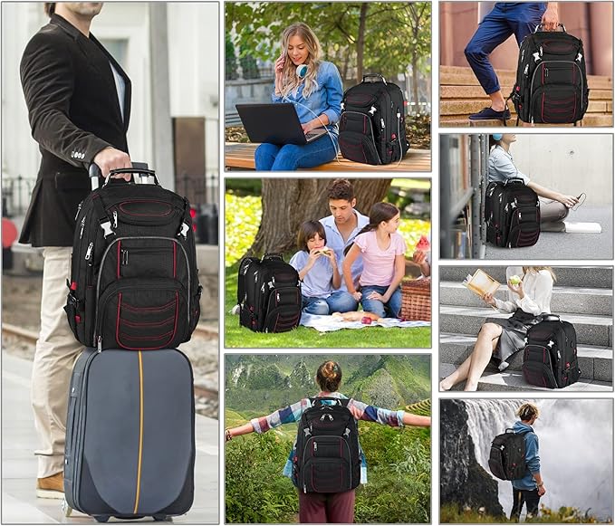18.4 Laptop Backpack for Men, Extra Large Gaming Laptops Backpack with USB Charger Port, TSA Friendly Big Capacity Heavy Duty Travel Computer Bag RFID Anti-theft Pocket Backbag,21.2*15.5*11.5inch Red