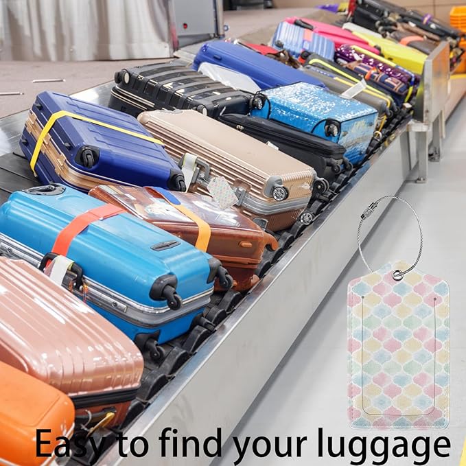 Watercolor Moroccan Pattern Luggage Tag Personalized Luggage Tags for Suitcases,Leather Bag Tags for Backpacks Handbag with Name ID Label Travel Essentials Baggage Tags 2 Pack