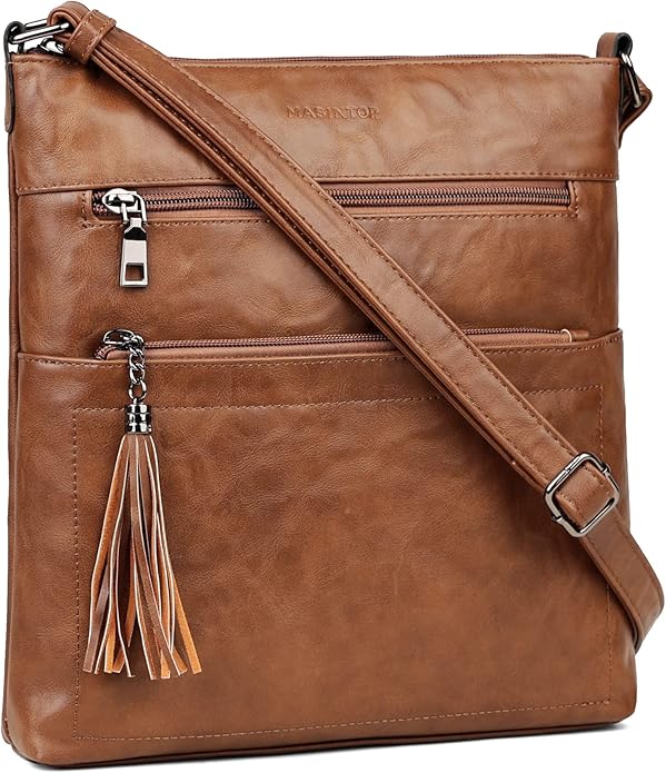 MASINTOR Crossbody Purses for Women, Multi Pocket Casual Crossbody Bag, Adjustable Strap Shoulder Bag with Tassel